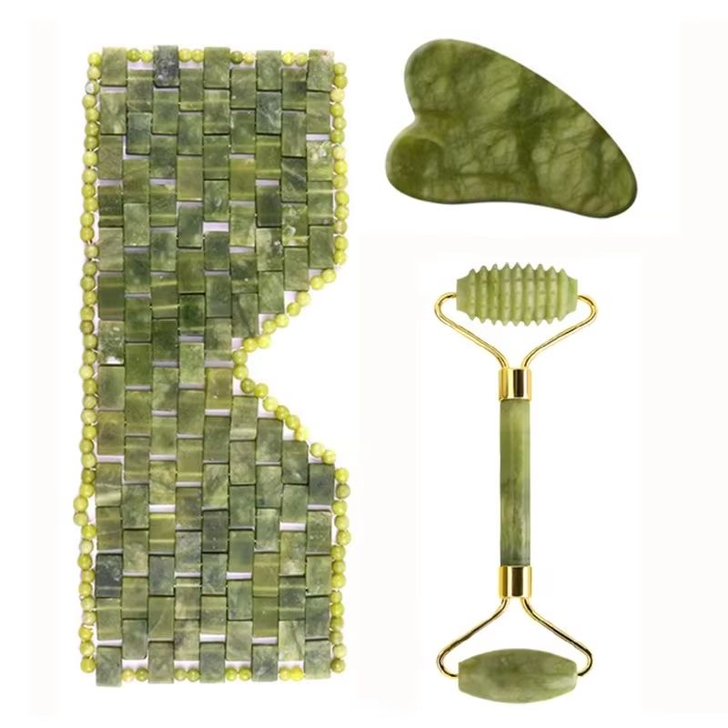 Jade Roller Gua Sha - Mascarilla de Ojos de Jade, Masajeador