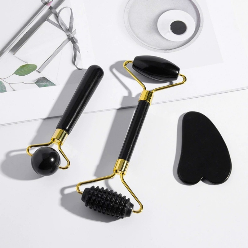 Jade Roller Gua Sha - Rodillo de Jade Negro con Púas